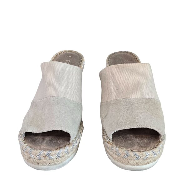 Toms Beige Wedge Espadrille Sandals Womens Size 7 Suede & Fabric Upper Peep Toe - Picture 9 of 13